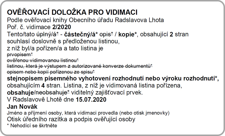 Takto vypadá doložka pro vidimaci