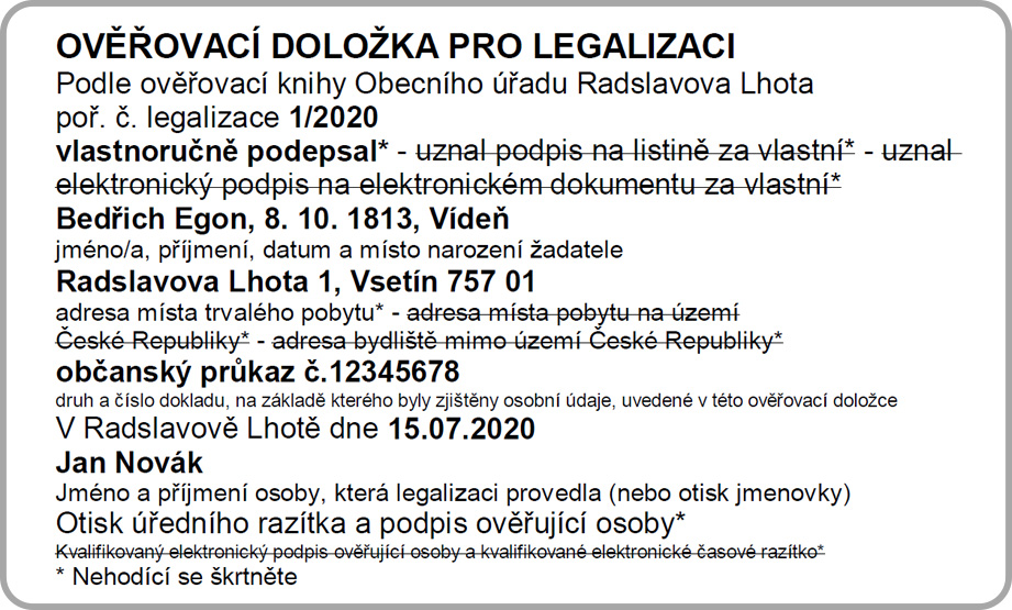 Takto vypadá doložka pro legalizaci
