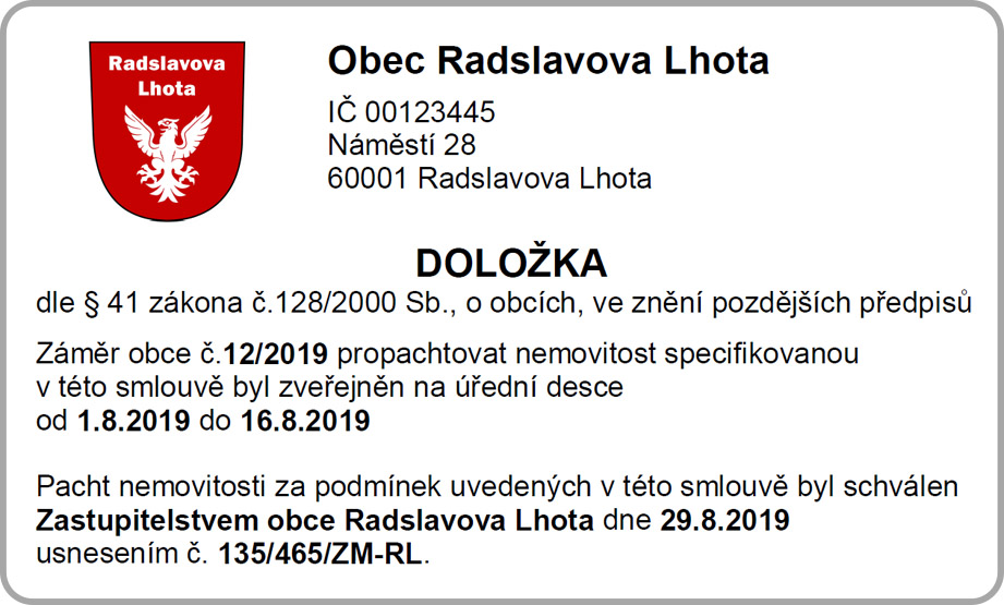 Takto vypadá doložka právního jedání obce