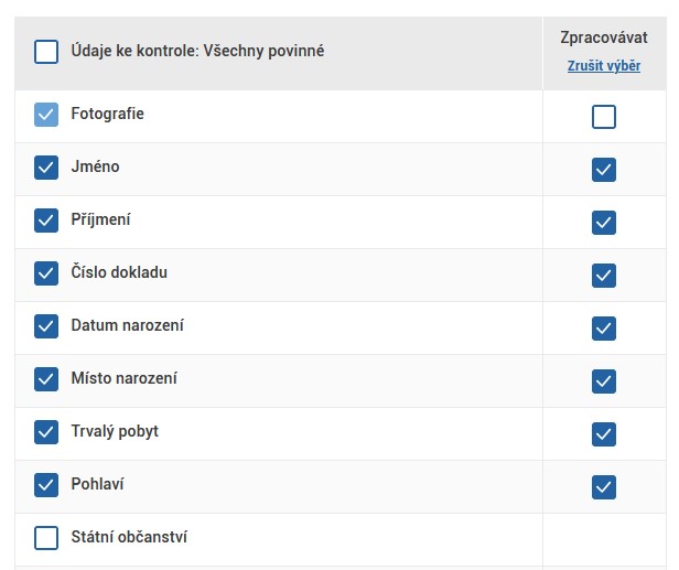 Sada údajů se zaškrtnutým polem - zpracovávat.